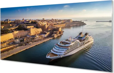 Produktbild von Glasbilder 140x70 Wandkunst Das Schiff Meer Stadthimmel
