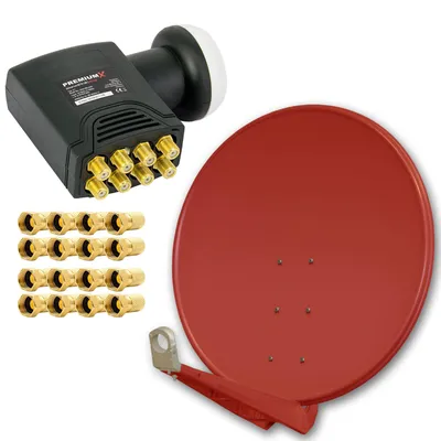 Produktbild von PremiumX DELUXE100 Satellitenantenne 100 cm Aluminium in Ziegelrot Offset Antenne HDTV 4K DELUXE Octo LNB Sat
