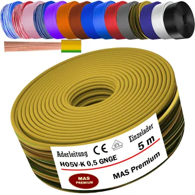 Produktbild von 5m Aderleitung H05 V-K 0,5 mm² Grüngelb Einzelader flexibel