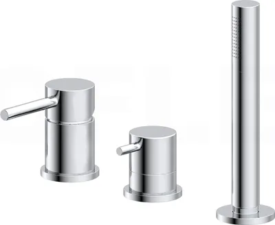 Produktbild von BOFLER Design 3-Loch Wannenrandarmatur "B6", für Badewanne, Umsteller, Handbrause, Einhebelmischer, Flexschläuche, verchromt