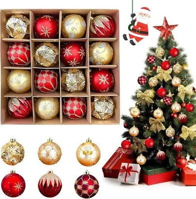 Produktbild von Weihnachtsbaumkugeln Set 16 Stück - Gold und Rot