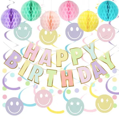 Produktbild von Geburtstagsdeko-Set mit "Happy Birthday"-Banner und Girlanden
