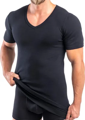 Produktbild von HERMKO 488710 Extralanges Herren kurzarm Shirt +6 cm V-Neck mit Bund als Abschluss aus 100% Baumwolle, Größe:D 12 = EU 6XL, Farbe:schwarz