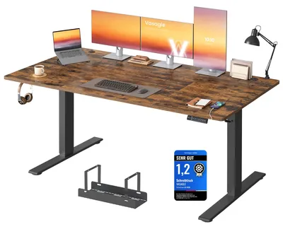 Produktbild von VASAGLE höhenverstellbarer Schreibtisch 180x80cm USB-C Ablage Stehtisch Vintagebraun