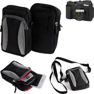 Produktbild von K-S-Trade Fototasche kompatibel mit Nikon Coolpix P7800 Gürtel-Tasche Holster Umhänge Tasche Kameratasche, schwarz-grau Brust-Beutel Brust-Tasche