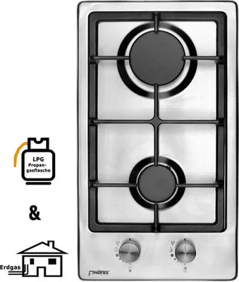 Produktbild von Phönix Domino Gaskochfeld Edelstahl Kochfeld Gaskocher 2 flammig Autark Propan-/ Edrgas