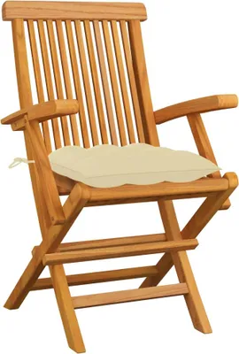 Produktbild von vidaXL Gartenstühle mit Cremeweißen Kissen 3 Stk. Massivholz Teak