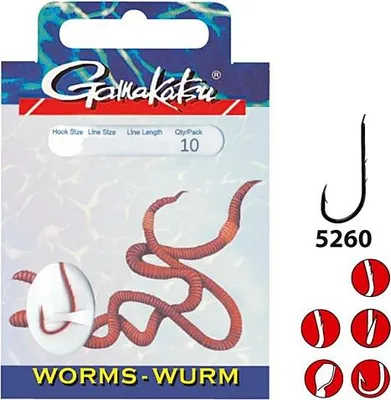 Produktbild von Gamakatsu Hook 5260R Worm 75cm rot - 10 gebundene Wurmhaken, Hakengröße/Schnurdurchmesser:Gr. 2 / 0.35mm