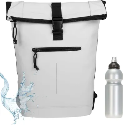 Produktbild von Rucksack Plane Time Bag Mart Kurierrucksack Roll-top Freizeitrucksack Sport Fitness Reise Laptoprucksack backpack A4 Large New Rebels 511135 08 Hellgrau Weiss + Flasche