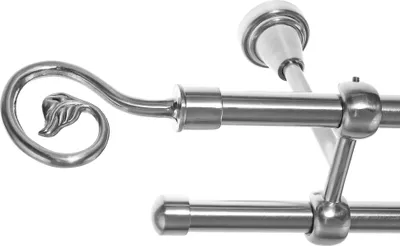 Produktbild von Gardinenstange Set Edelstahl Look Metall Ø 16mm zur Deckenbefestigung 2-lauf  Blatt gedreht, Länge wählbar D24 E20 E17
