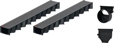 Zdjęcie produktu dla Korytko odwadniające ACO Hexaline 2.0 o wymiarach 2 x 1 m, z kratką ze stali nierdzewnej elektropolerowanej, odpływem poziomym, korytko podłogowe, korytko tarasowe