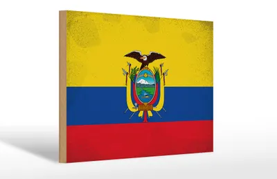 Produktbild von Holzschild Flagge Ecuadors 30x20cm Flag of Ecuador Vintage