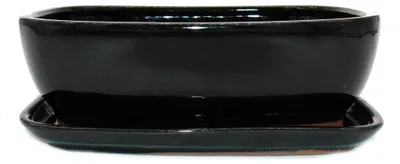 Produktbild von Bonsai-Schale mit Unterteller Gr. 5 Schwarz Anthrazit rechteckig Modell GB5 L 31cm B 25cm H 10cm