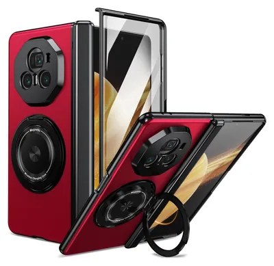 Immagine prodotto di Custodia protettiva pieghevole per Honor Magic V3 con anello magnetico in metallo a 360 gradi, colore rosso