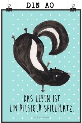 Produktbild von Mr. & Mrs. Panda Bild Stinktier Handstand DIN A0 - Türkis Pastell - Geschenk, Raubtier, Wildtier, Spielplatz, Skunk, wanddeko, Wandbild, drucke, Plakat, Kunstdruck