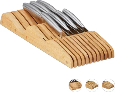 Produktbild von Messerschublade – ohne Messer – liegend – Bambus – für 11 Messer – 5 x 14,5 x 40 cm – Schubladenorganizer – braun