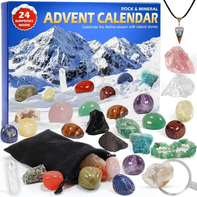 Produktbild von Adventskalender 2025 Kinder & Teenager mit Heilsteinen & Edelsteinen, 24 Türchen, Armband & Kristallkette, Weihnachtsgeschenk für Mädchen & Jungs