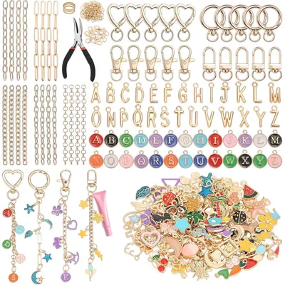 Immagine prodotto di Kit per creare portachiavi, composto da 404 pezzi, con ciondoli, nastri e accessori per la creazione di gioielli