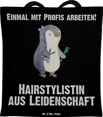 Produktbild von Mr. & Mrs. Panda Shopping Tasche Hairstylistin Leidenschaft - Schwarz - Geschenk, Tote Bag, Jutebeutel, Beutel, Friseursalon, Beruf, Spruch, Lustig, Schultasche, Witzig
