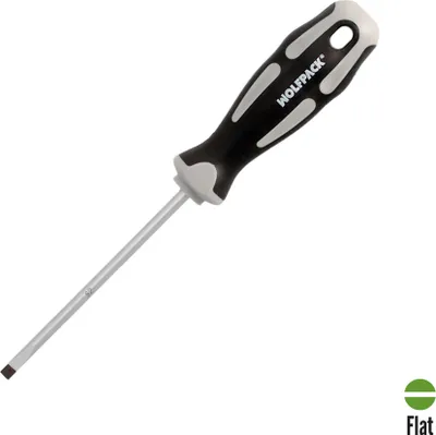 Produktbild von Wolfpack Destornillador Plano Vaciado Acero S2 Mango TPR Bimaterial. Medida 1,0 x Ø 5,0 x 100 mm. DIN5265, 68 g