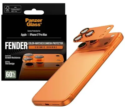 Produktbild von PanzerGlass ® Fender Kameraschutz Cosmic Orange iPhone 17 Pro Max, Apple, Apple - iPhone 17 Pro Max, Trockene Anwendung, Kratzresistent, Schockresistent, Orange, 1 Stück(e)