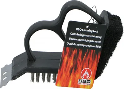 Produktbild von BBQ collection Grill-Reinigungsbürste - 3 in 1 - Stahlbürste - Schwamm - Schaber - 38 cm - Schwarz