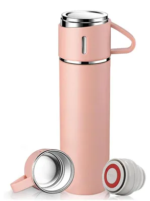 Thermosflasche 500 ml, Edelstahl, isoliert, mit Becher, rosa