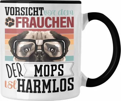 Produktbild von Trendation - Mops Besitzerin Frauchen Tasse Geschenk Lustiger Spruch Geschenkidee Vorsicht Vor Dem Frauchen (Schwarz)