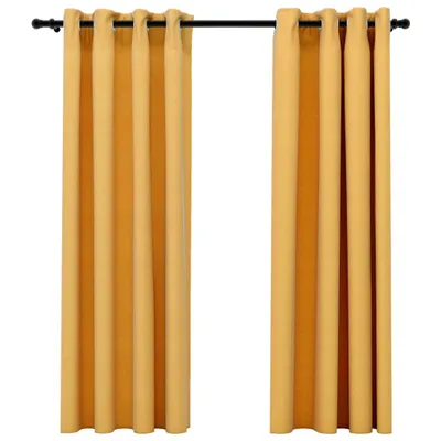 Image de vidaXL Rideaux occultants Œillets aspect lin 2 pcs. Jaune 140x175 cm