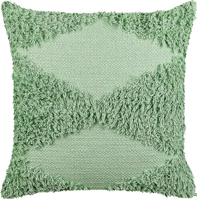 Produktbild von BELIANI Dekokissen Grün Baumwolle 45 x 45 cm Bezug mit Füllung Reißverschluss Strukturiert Geometrisches Muster Boho Wohnzimmer Schlafzimmer Deko