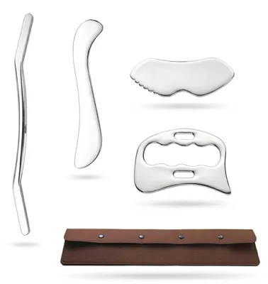 Immagine prodotto di 4 pezzi di massaggiatore Gua Sha – set in acciaio inossidabile per viso e corpo