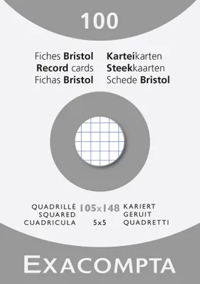 Zdjęcie produktu dla Exacompta karty indeksowe bez dziurkowania DIN A6 105x148mm 205g w kratkę białe 100 szt.