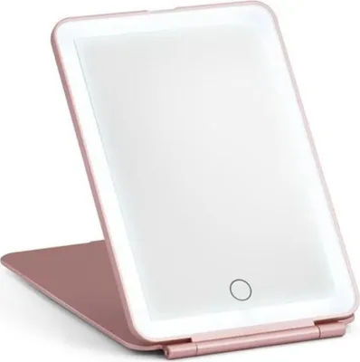 Immagine prodotto di Specchio cosmetico LED pieghevole UNIQ rosa - Specchio da viaggio ricaricabile con 3 modalità di illuminazione