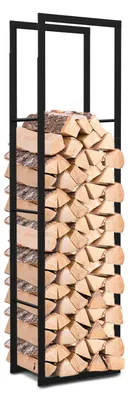 Produktbild von Eikuavons Kaminholzregal 100 × 100 × 25, Metall Brennholzregal Schwarz, einteilig, belastbar bis 150 kg, stabil und platzsparend