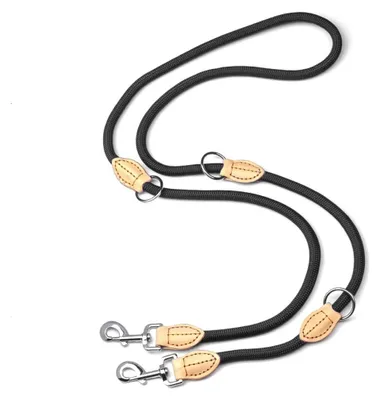 Produktbild von INF Schwarze Doppelleine für Hunde - Verstellbar & Knotenfrei für Zwei Hunde 12 mm