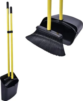 Produktbild von Unyqoos® Besen- und Kehrschaufel-Set – Haushalts-Kehrgarnitur mit 137 cm Teleskopstiel, ABS/Kunststoff, lackierter Aluminiumstiel, schwarz