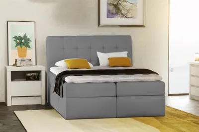Produktbild von Boxspringbett Schlafzimmerbett TURIN Kunstleder Hellgrau 120x200 cm