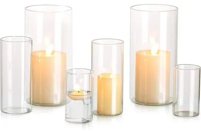 Zdjęcie produktu dla Glasseam Uchwyt na świece szklany zestaw (2x S+M+L) - Nowoczesne szklane cylindry jako świeczniki na świece pieńkowe, podgrzewacze, wazony