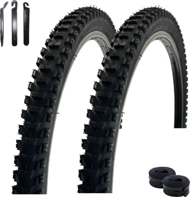 Immagine prodotto di 2 pneumatici per bicicletta VEE Rubber V199 26" neri 50-559 (26 x 1,95) + 2 camere d'aria AV abbinate incl. leva per pneumatici