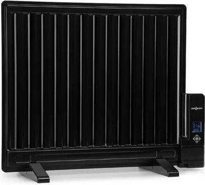 A black oil-filled radiator with a digital display on the side, shown against a white background.