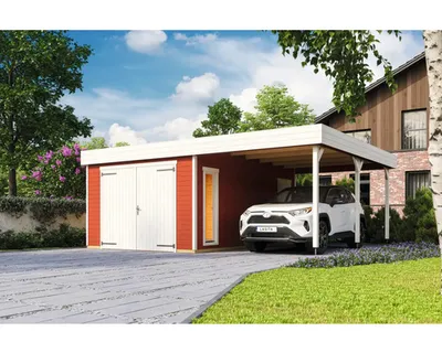 Produktbild von Einzelgarage Outdoor Life Bahamas mit Flügeltor inkl. Dachanbau 660 x 540 cm schwedenrot