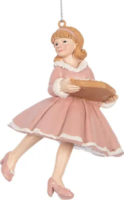 A figurine of a girl holding a pie.