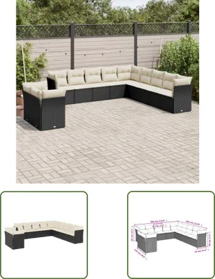 Produktbild von The Living Store 11-tlg. Garten-Sofagarnitur mit Kissen Schwarz Poly Rattan