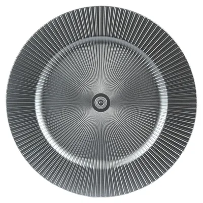 Produktbild von Dekoteller 33 cm aus Kunststoff mit Rillen - festliche Platzteller für verschiedene Anlässe - Tischdeko Unterteller für Hochzeit, Jubiläum, Weihnachten - Silber