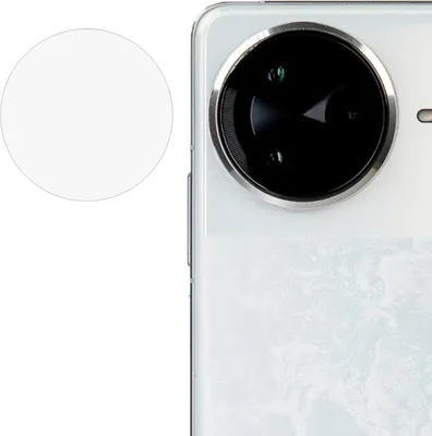 A close-up of a transparent camera lens protector for a smartphone.