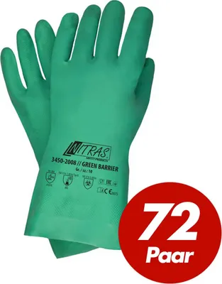 Produktbild von NITRAS Green Barrier 3450 Nitrilhandschuhe Schutzhandschuhe Chemikalienschutz velourisiert grün VPE 72 Paar Größe:11