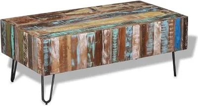 Imagen del producto de Mesa de centro de madera maciza, 100x50x38 cm, estilo vintage, para sala de estar