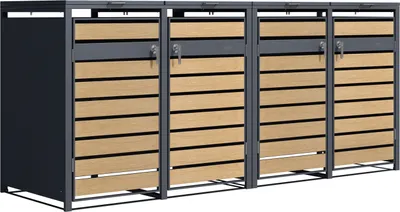 Produktbild von AXI Lucas Mülltonnenbox in Metall Anthrazit / Holzoptik | Mülltonnenverkleidung mit Deckel für 4 Tonnen - 240 - 960L | Müllbox / Aufbewahrungsbox für