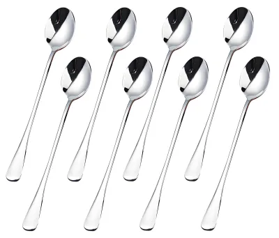 Produktbild von Latte Macchiato Löffel - 8 Stück Set aus Edelstahl - Lange Kaffeelöffel für Longdrinks, Desserts und Eisbecher - 19,6 cm Länge