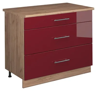 Zdjęcie produktu dla Szafka dolna Vicco Fame-Line Bordowy wysoki połysk/Dąb goldkraft 100 cm, BP Dąb, Model 62052